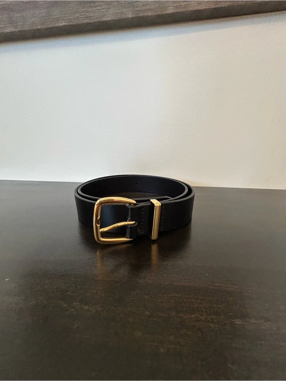 Madewell Black Leather Belt with Gold Buckle